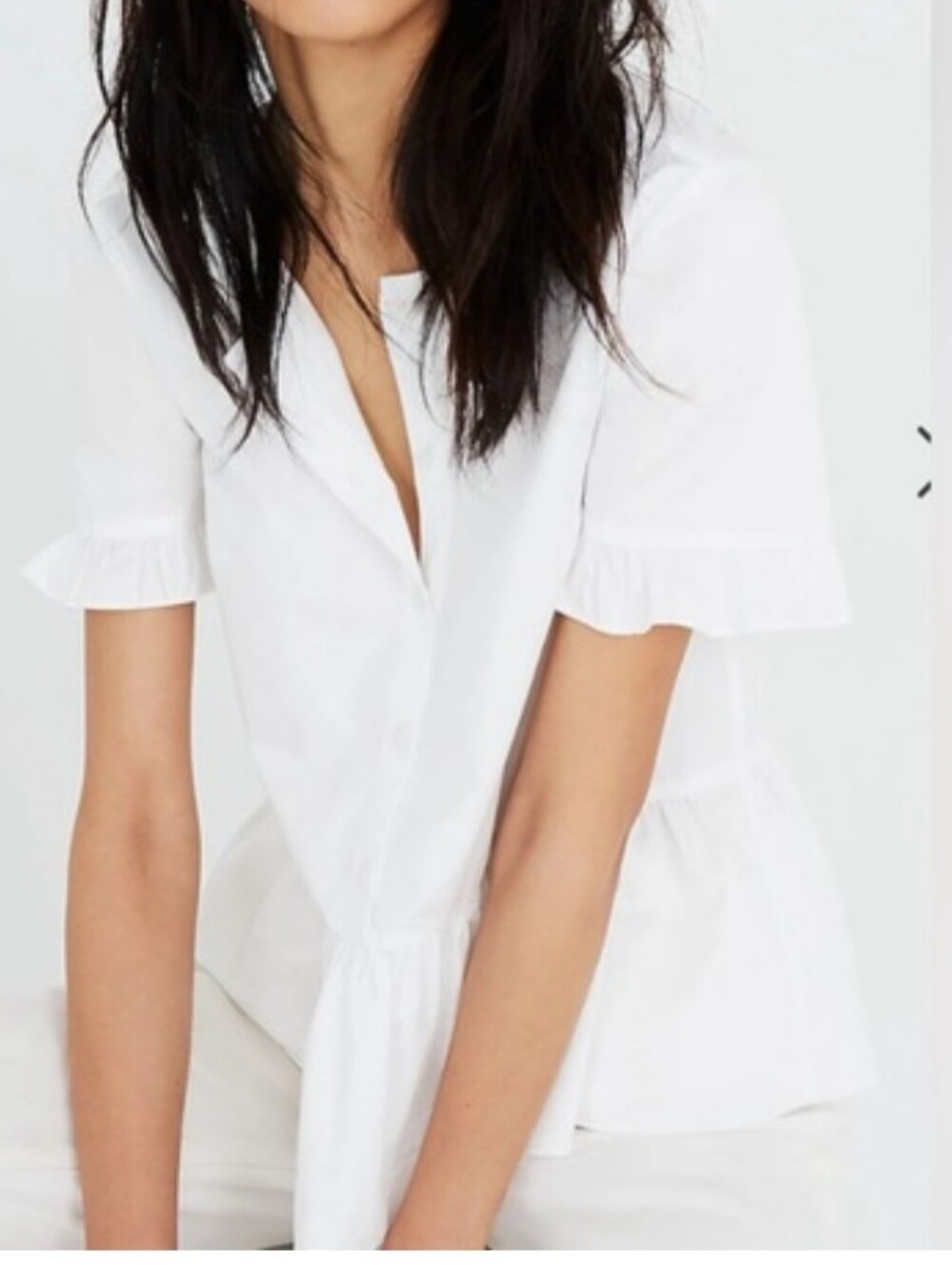 Madewell White Ruffle-Sleeve Peplum Button-Up Blouse Size Xs Overlarge Coastal